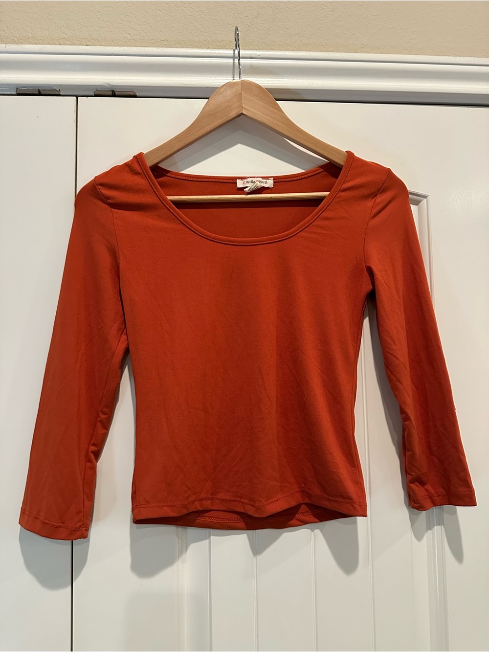 Orange Crop Top with 3/4 Sleeve and Scoop Neck